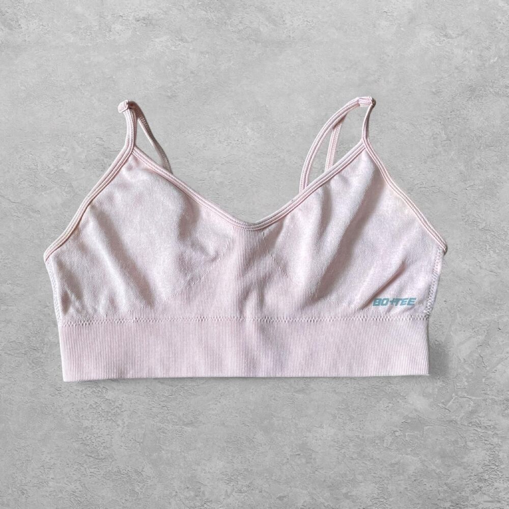 Bo+Tee Crop Workout Bra Top M Light Pink Pilates Yoga Activewear